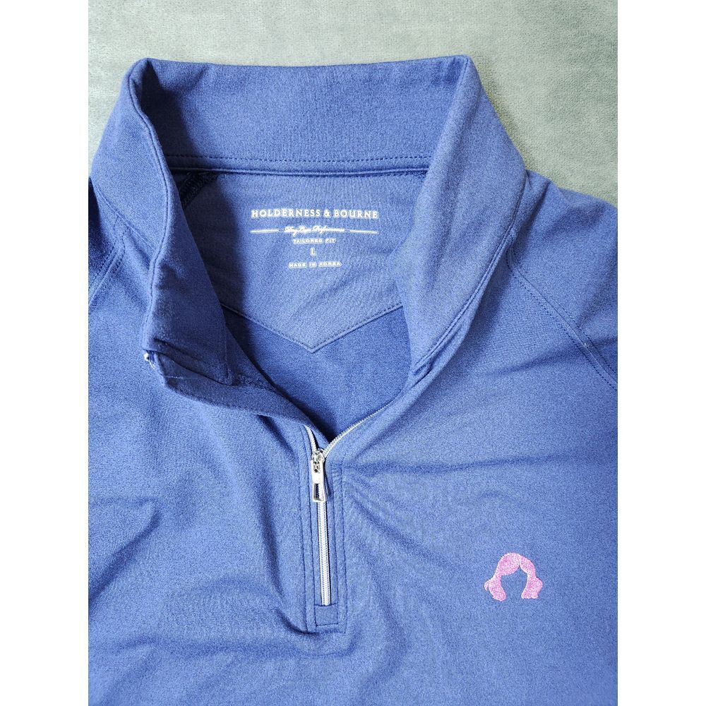 Holderness & Bourne Mens Sweater Large Blue Quarter Zip Pullover Baird Logo